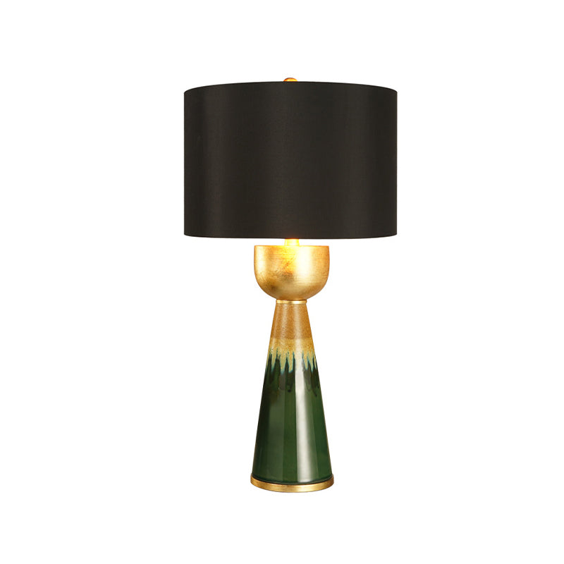 Fabric Black Night Table Light Drum 1-Head Traditional Nightstand Lamp with Urn Base Clearhalo 'Lamps' 'Table Lamps' Lighting' 785287