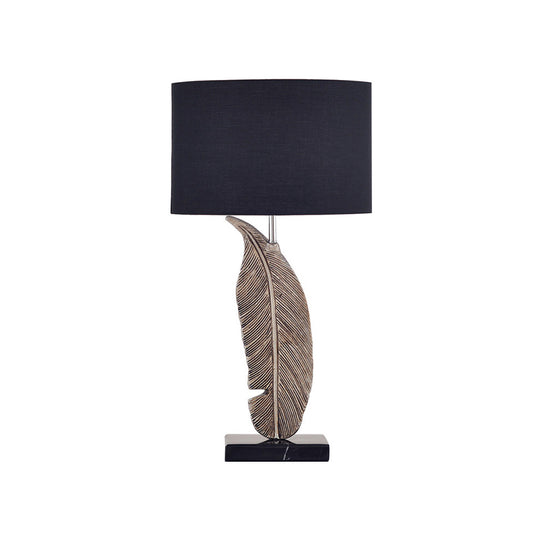 1-Bulb Night Table Lighting Classic Drum Shade Fabric Nightstand Lamp in Black with Feather Base Clearhalo 'Lamps' 'Table Lamps' Lighting' 785325