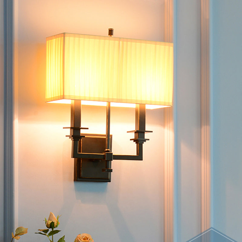 Traditional Rectangle Wall Light Fixture 1/2-Light Fabric Wall Sconce Lighting in White 2.0 White Clearhalo 'Wall Lamps & Sconces' 'Wall Lights' Lighting' 785401