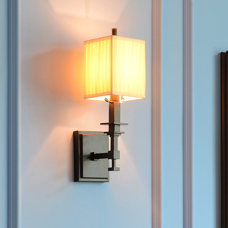 Traditional Rectangle Wall Light Fixture 1/2-Light Fabric Wall Sconce Lighting in White Clearhalo 'Wall Lamps & Sconces' 'Wall Lights' Lighting' 785406