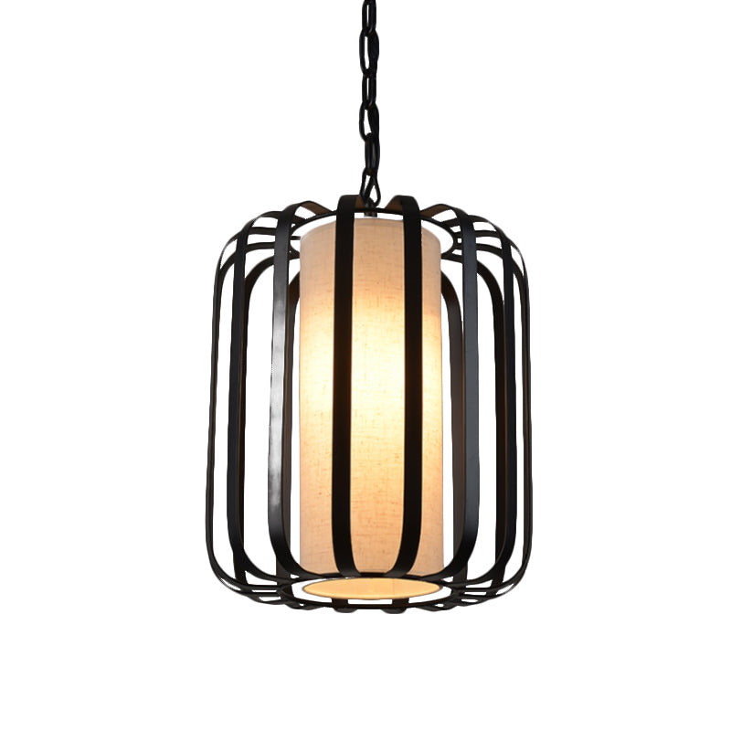 Black 1-Bulb Drop Pendant Retro Style Cylinder Suspension Light with Wire Cage for Dining Room Clearhalo 'Ceiling Lights' 'Pendant Lights' 'Pendants' Lighting' 785415