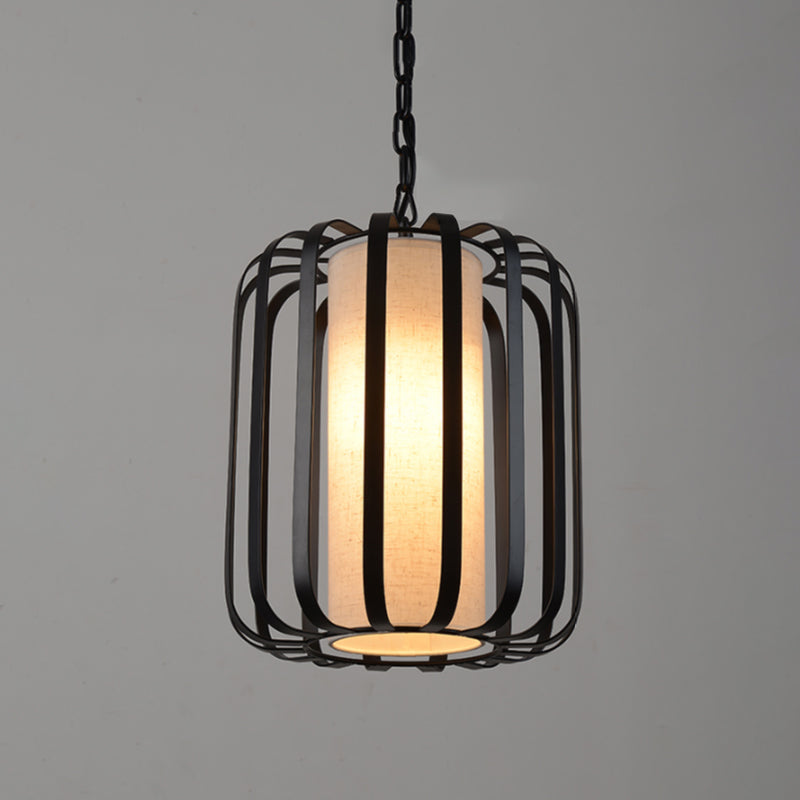 Black 1-Bulb Drop Pendant Retro Style Cylinder Suspension Light with Wire Cage for Dining Room Clearhalo 'Ceiling Lights' 'Pendant Lights' 'Pendants' Lighting' 785416