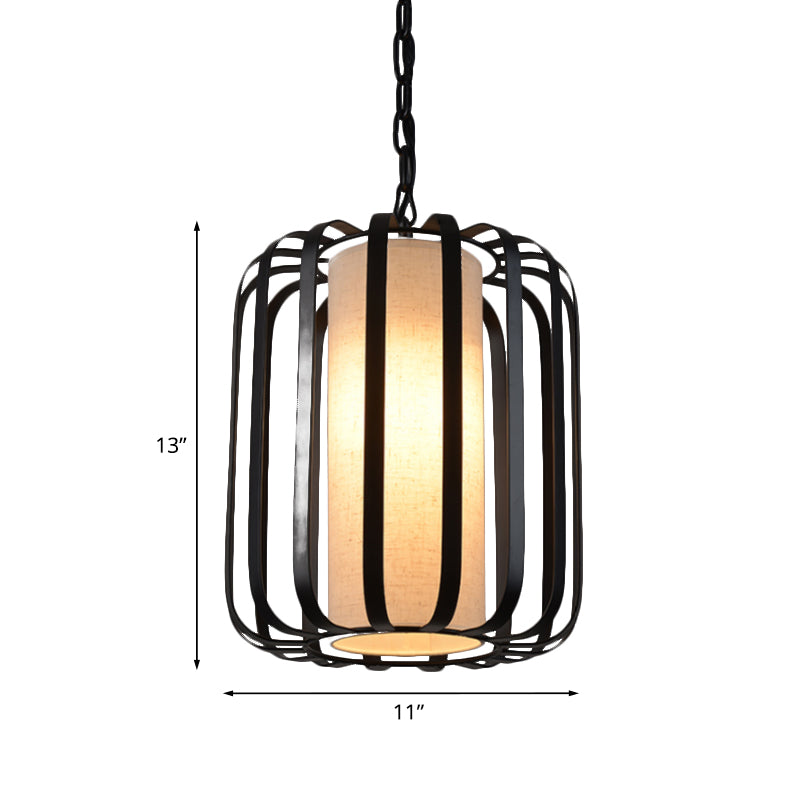 Black 1-Bulb Drop Pendant Retro Style Cylinder Suspension Light with Wire Cage for Dining Room Clearhalo 'Ceiling Lights' 'Pendant Lights' 'Pendants' Lighting' 785417