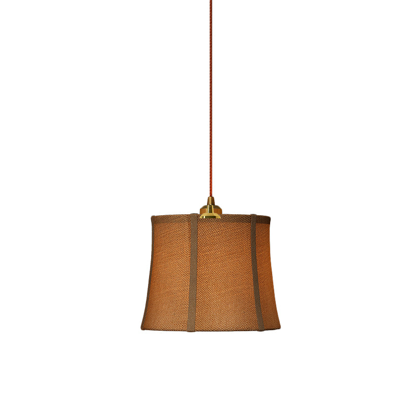 Brown Paneled Bell Pendant Light Fixture Country Fabric 1 Head Bedroom Suspension Lighting Clearhalo 'Ceiling Lights' 'Pendant Lights' 'Pendants' Lighting' 785428