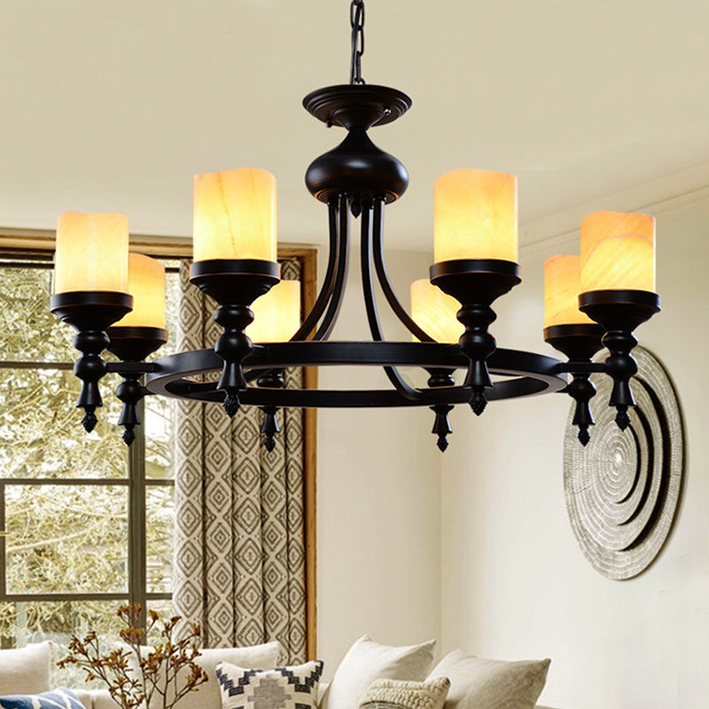 8 Lights Ceiling Chandelier Countryside Candle Crackled Dolomite Hanging Lamp Kit in Black with Loop Design Black Clearhalo 'Ceiling Lights' 'Chandeliers' Lighting' options 785463_969092ff-e36b-4712-a13e-e99ff15e6f90