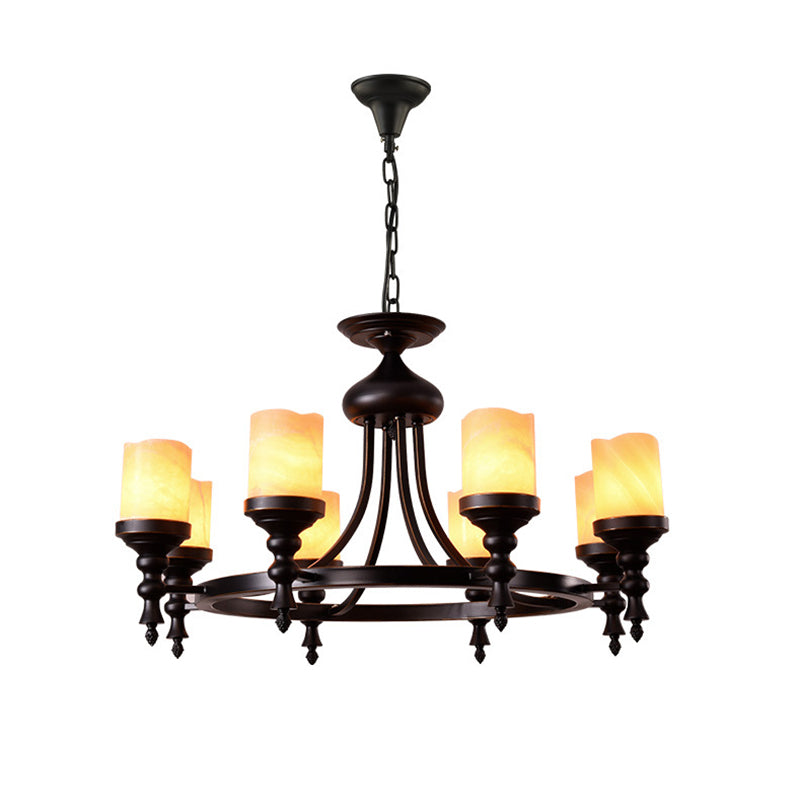 8 Lights Ceiling Chandelier Countryside Candle Crackled Dolomite Hanging Lamp Kit in Black with Loop Design Clearhalo 'Ceiling Lights' 'Chandeliers' Lighting' options 785465