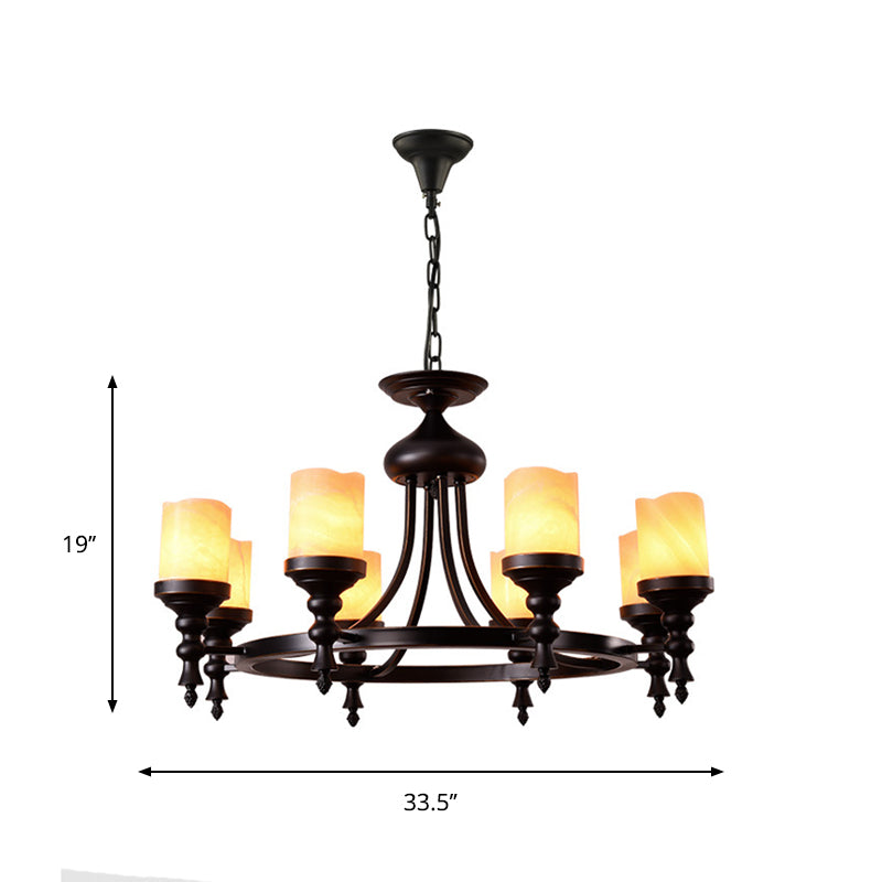 8 Lights Ceiling Chandelier Countryside Candle Crackled Dolomite Hanging Lamp Kit in Black with Loop Design Clearhalo 'Ceiling Lights' 'Chandeliers' Lighting' options 785466