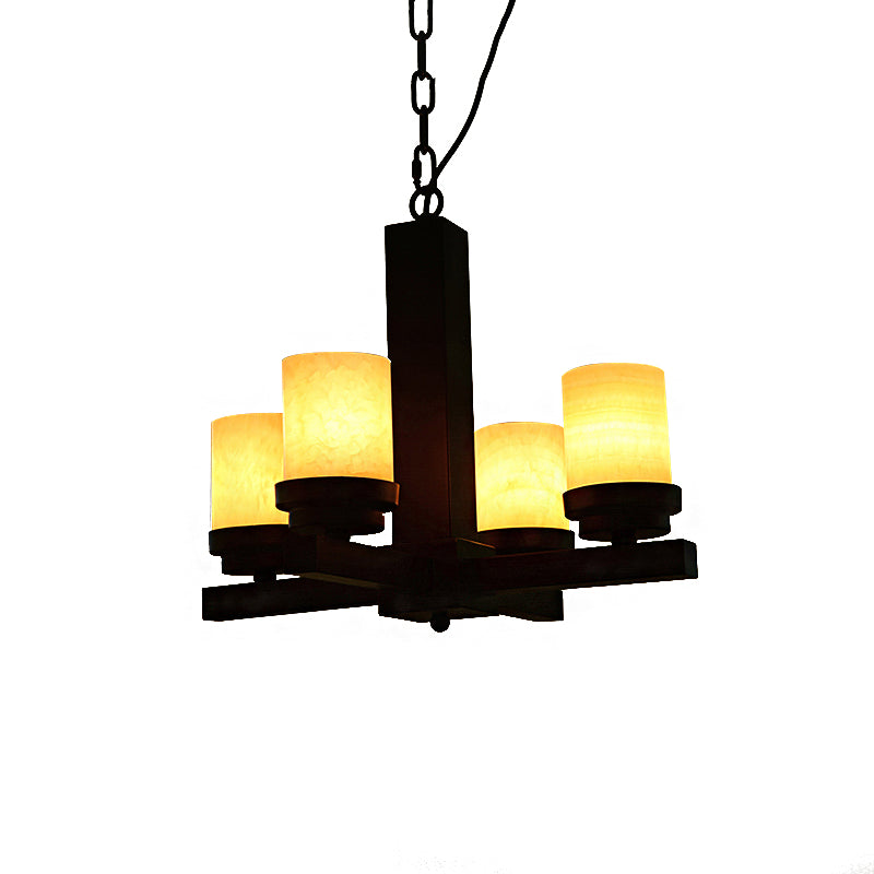 Cylinder Bedroom Pendant Chandelier Farmhouse Yellow Dolomite 4-Head Black Radial Ceiling Hang Fixture Clearhalo 'Ceiling Lights' 'Chandeliers' Lighting' options 785468