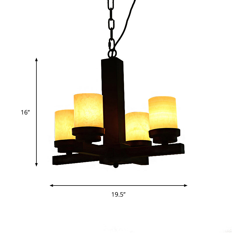 Cylinder Bedroom Pendant Chandelier Farmhouse Yellow Dolomite 4-Head Black Radial Ceiling Hang Fixture Clearhalo 'Ceiling Lights' 'Chandeliers' Lighting' options 785470