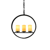 Black 3 Heads Suspension Light Vintage Metal Ring Chandelier Lamp Fixture with Cylinder Yellow Dolomite Shade Clearhalo 'Ceiling Lights' 'Chandeliers' Lighting' options 785477