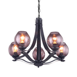 Traditional Cup Shaped Hanging Lighting 5 Heads Grey Glass Chandelier Pendant Lamp in Black Clearhalo 'Ceiling Lights' 'Chandeliers' Lighting' options 785484