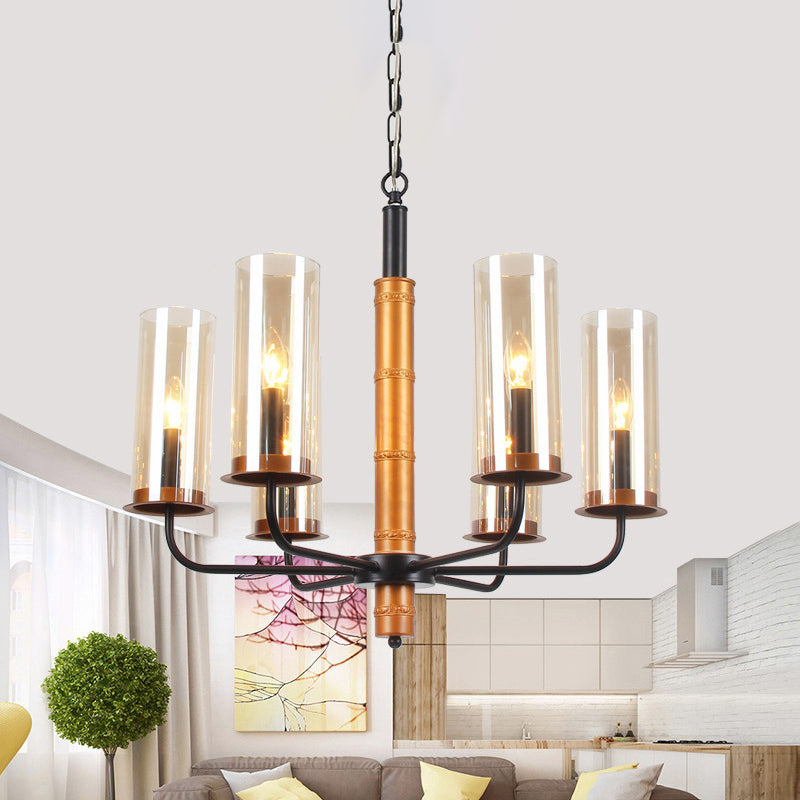 Grey Glass Tubular Chandelier Lighting Modernist 3/5/6 Lights Living Room Pendant Lamp Kit in Gold and Black Clearhalo 'Ceiling Lights' 'Chandeliers' Lighting' options 785491