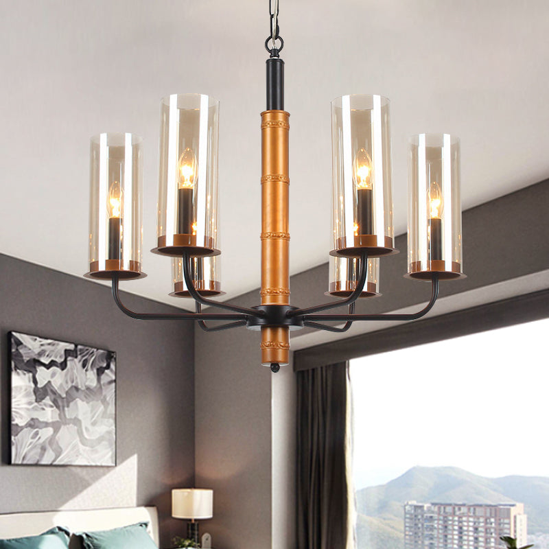 Grey Glass Tubular Chandelier Lighting Modernist 3/5/6 Lights Living Room Pendant Lamp Kit in Gold and Black Clearhalo 'Ceiling Lights' 'Chandeliers' Lighting' options 785492