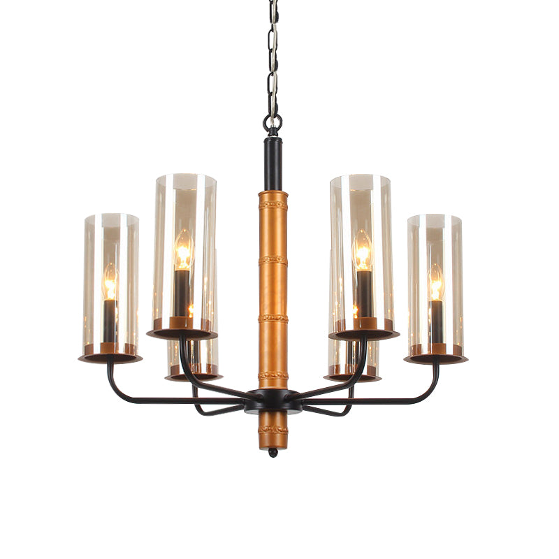 Grey Glass Tubular Chandelier Lighting Modernist 3/5/6 Lights Living Room Pendant Lamp Kit in Gold and Black Clearhalo 'Ceiling Lights' 'Chandeliers' Lighting' options 785493