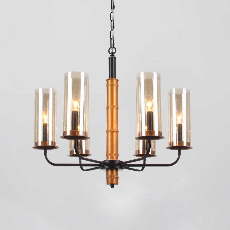 Grey Glass Tubular Chandelier Lighting Modernist 3/5/6 Lights Living Room Pendant Lamp Kit in Gold and Black Clearhalo 'Ceiling Lights' 'Chandeliers' Lighting' options 785494