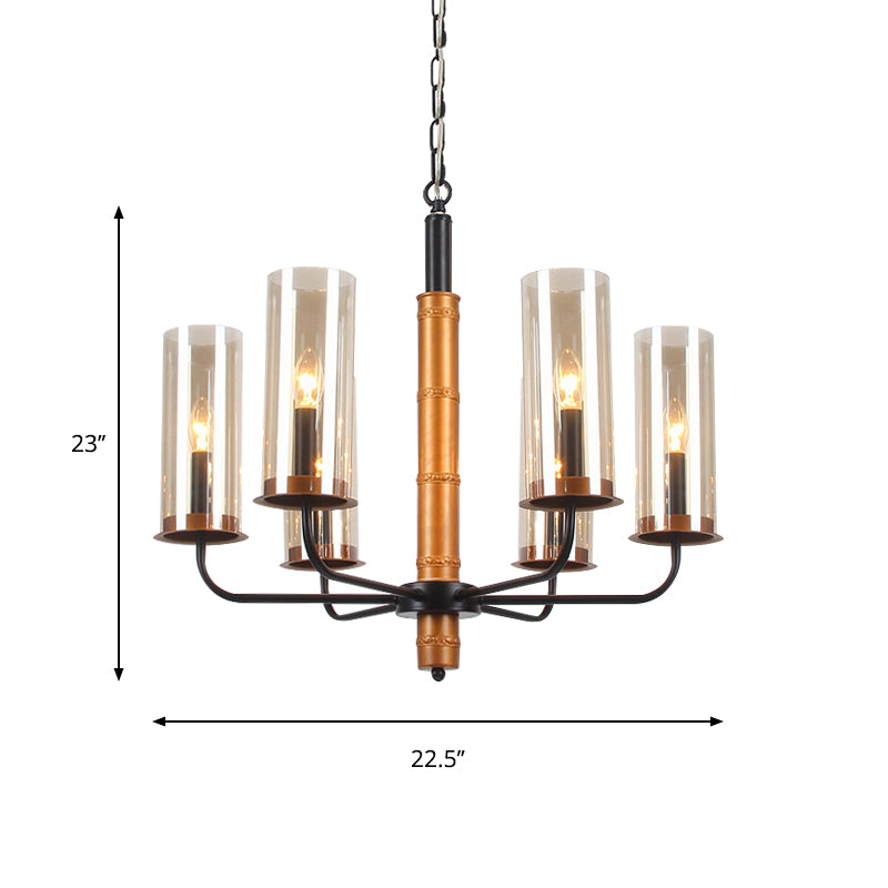 Grey Glass Tubular Chandelier Lighting Modernist 3/5/6 Lights Living Room Pendant Lamp Kit in Gold and Black Clearhalo 'Ceiling Lights' 'Chandeliers' Lighting' options 785495