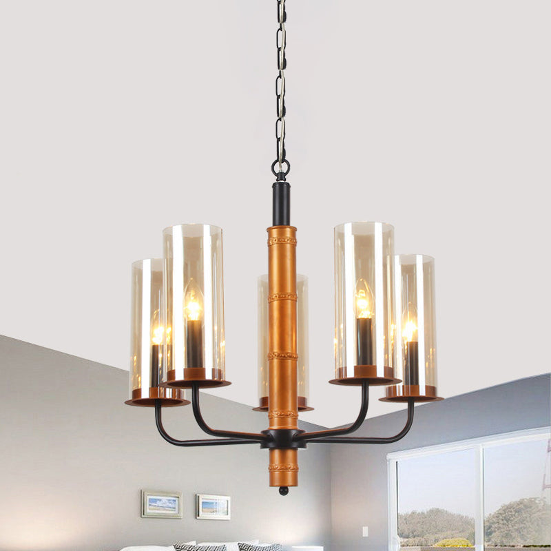 Grey Glass Tubular Chandelier Lighting Modernist 3/5/6 Lights Living Room Pendant Lamp Kit in Gold and Black Clearhalo 'Ceiling Lights' 'Chandeliers' Lighting' options 785496