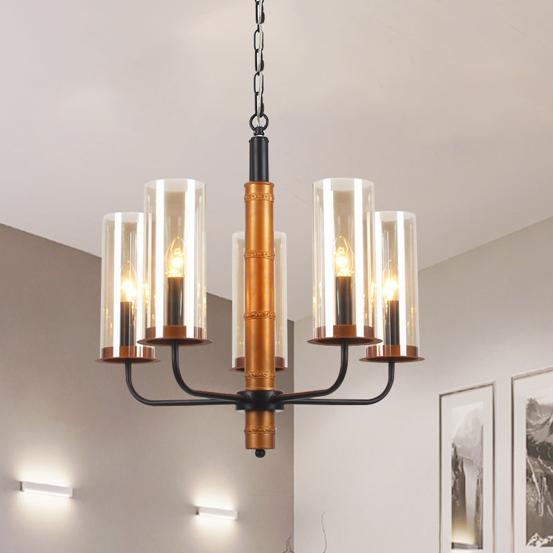 Grey Glass Tubular Chandelier Lighting Modernist 3/5/6 Lights Living Room Pendant Lamp Kit in Gold and Black Clearhalo 'Ceiling Lights' 'Chandeliers' Lighting' options 785497