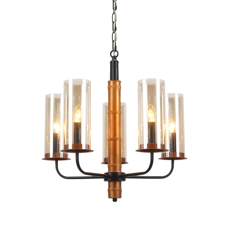 Grey Glass Tubular Chandelier Lighting Modernist 3/5/6 Lights Living Room Pendant Lamp Kit in Gold and Black Clearhalo 'Ceiling Lights' 'Chandeliers' Lighting' options 785498