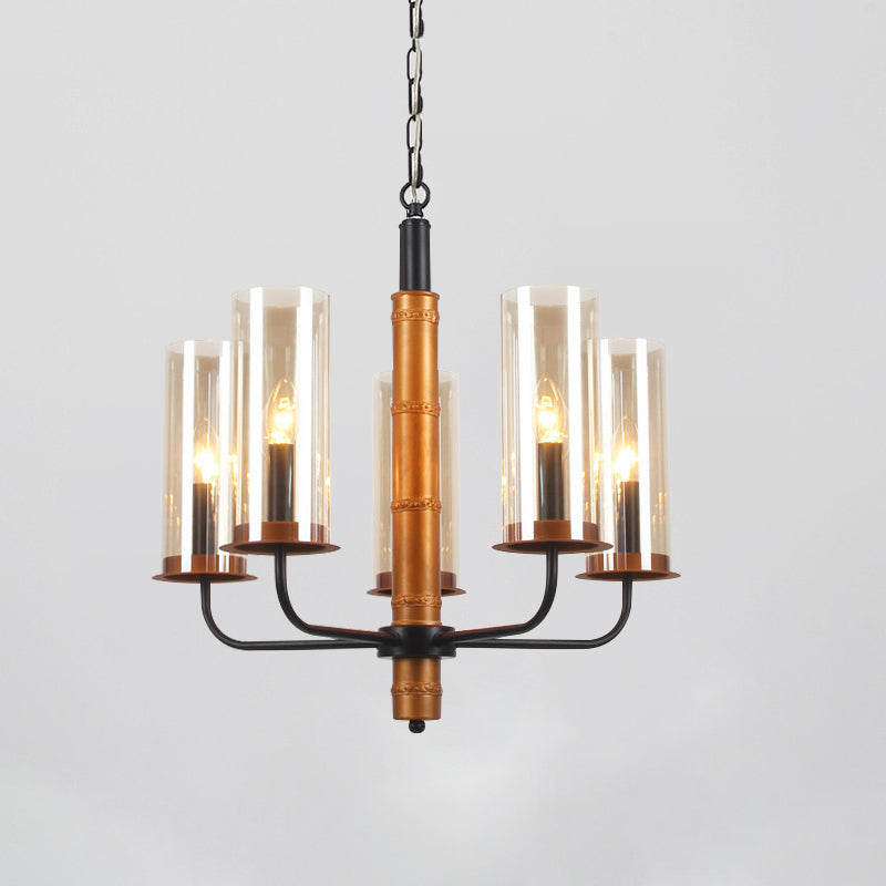 Grey Glass Tubular Chandelier Lighting Modernist 3/5/6 Lights Living Room Pendant Lamp Kit in Gold and Black Clearhalo 'Ceiling Lights' 'Chandeliers' Lighting' options 785499