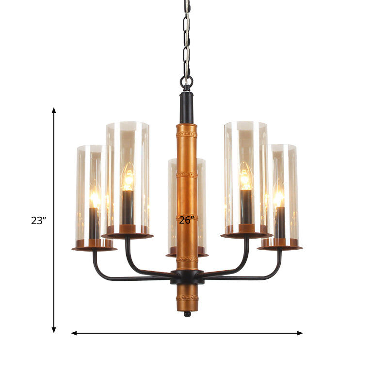 Grey Glass Tubular Chandelier Lighting Modernist 3/5/6 Lights Living Room Pendant Lamp Kit in Gold and Black Clearhalo 'Ceiling Lights' 'Chandeliers' Lighting' options 785500