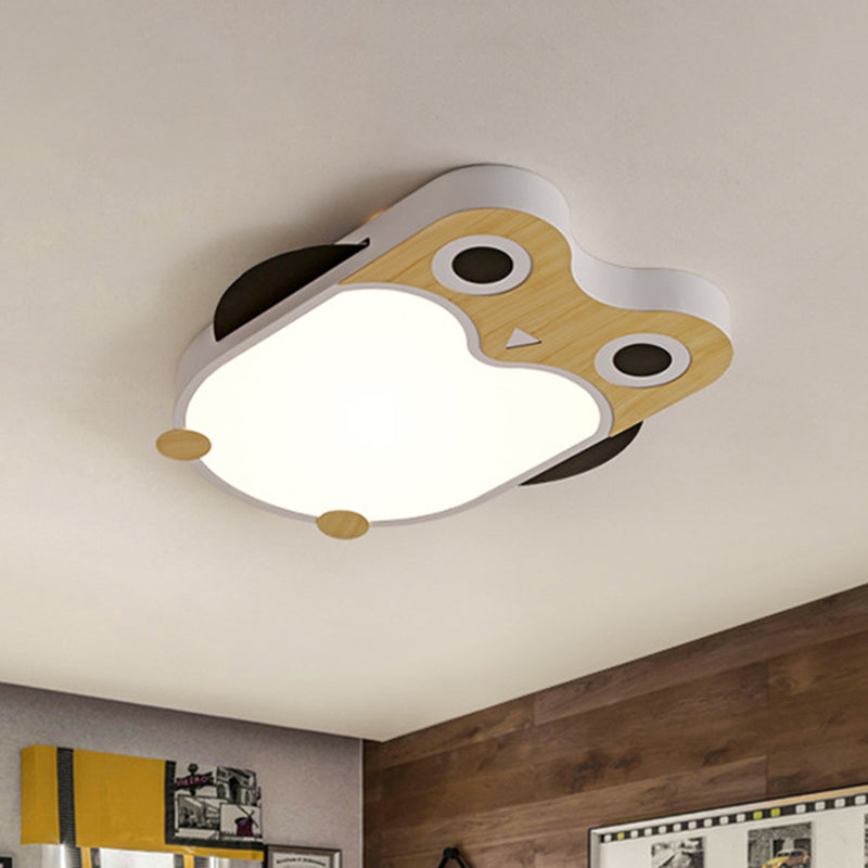 Owl Thin Iron Ceiling Light Cartoon White/Pink/Blue and Wood LED Flush Mount Lamp for Child Room White Clearhalo 'Ceiling Lights' 'Close To Ceiling Lights' 'Close to ceiling' 'Flush mount' Lighting' 785517