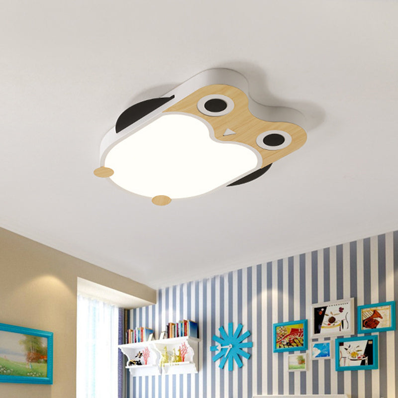 Owl Thin Iron Ceiling Light Cartoon White/Pink/Blue and Wood LED Flush Mount Lamp for Child Room Clearhalo 'Ceiling Lights' 'Close To Ceiling Lights' 'Close to ceiling' 'Flush mount' Lighting' 785518