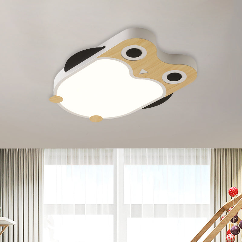 Owl Thin Iron Ceiling Light Cartoon White/Pink/Blue and Wood LED Flush Mount Lamp for Child Room Clearhalo 'Ceiling Lights' 'Close To Ceiling Lights' 'Close to ceiling' 'Flush mount' Lighting' 785519