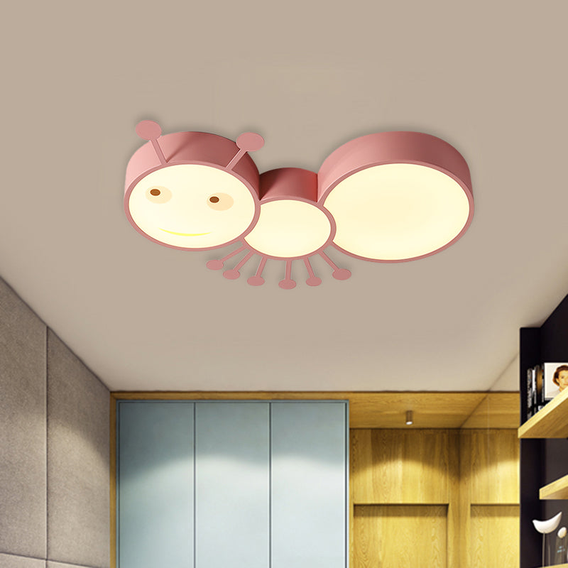 Ant Baby Room LED Ceiling Lamp Iron Cartoon LED Flush Mount Recessed Lighting in White/Pink/Blue Pink Clearhalo 'Ceiling Lights' 'Close To Ceiling Lights' 'Close to ceiling' 'Flush mount' Lighting' 785525