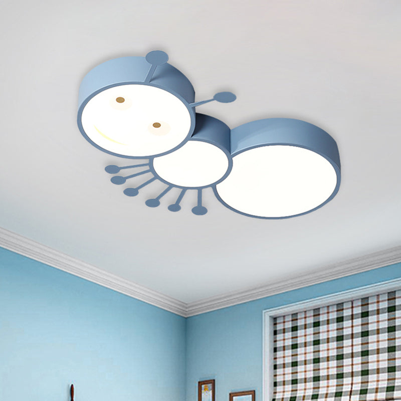 Ant Baby Room LED Ceiling Lamp Iron Cartoon LED Flush Mount Recessed Lighting in White/Pink/Blue Blue Clearhalo 'Ceiling Lights' 'Close To Ceiling Lights' 'Close to ceiling' 'Flush mount' Lighting' 785533