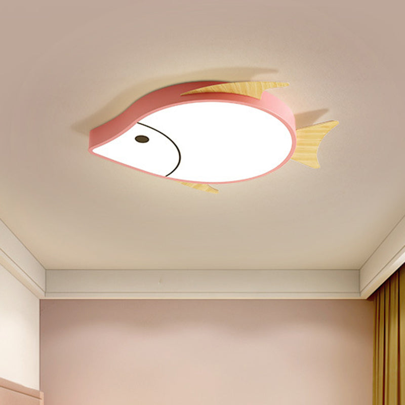 Cartoon Fish Flush Mount Lighting Acrylic Nursery School LED Ceiling Lamp in White/Pink/Blue and Wood Pink Clearhalo 'Ceiling Lights' 'Close To Ceiling Lights' 'Close to ceiling' 'Flush mount' Lighting' 785549