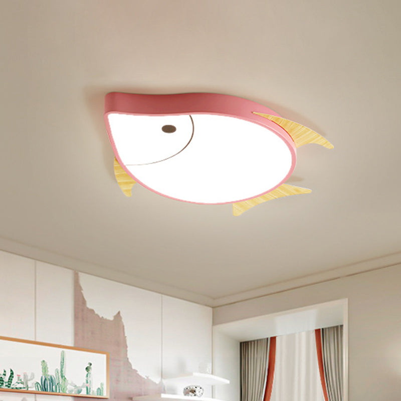 Cartoon Fish Flush Mount Lighting Acrylic Nursery School LED Ceiling Lamp in White/Pink/Blue and Wood Clearhalo 'Ceiling Lights' 'Close To Ceiling Lights' 'Close to ceiling' 'Flush mount' Lighting' 785550