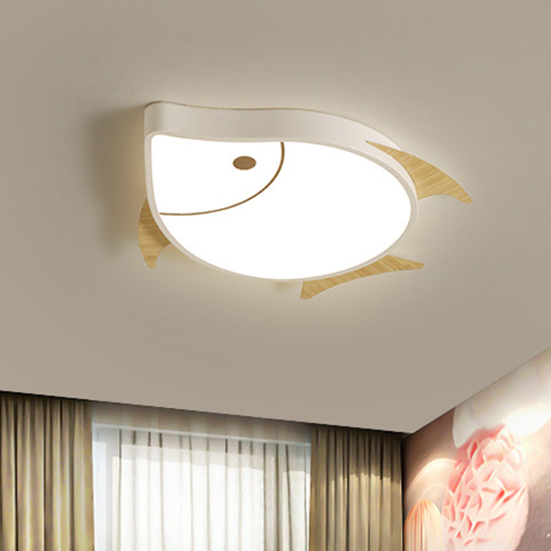 Cartoon Fish Flush Mount Lighting Acrylic Nursery School LED Ceiling Lamp in White/Pink/Blue and Wood White Clearhalo 'Ceiling Lights' 'Close To Ceiling Lights' 'Close to ceiling' 'Flush mount' Lighting' 785553