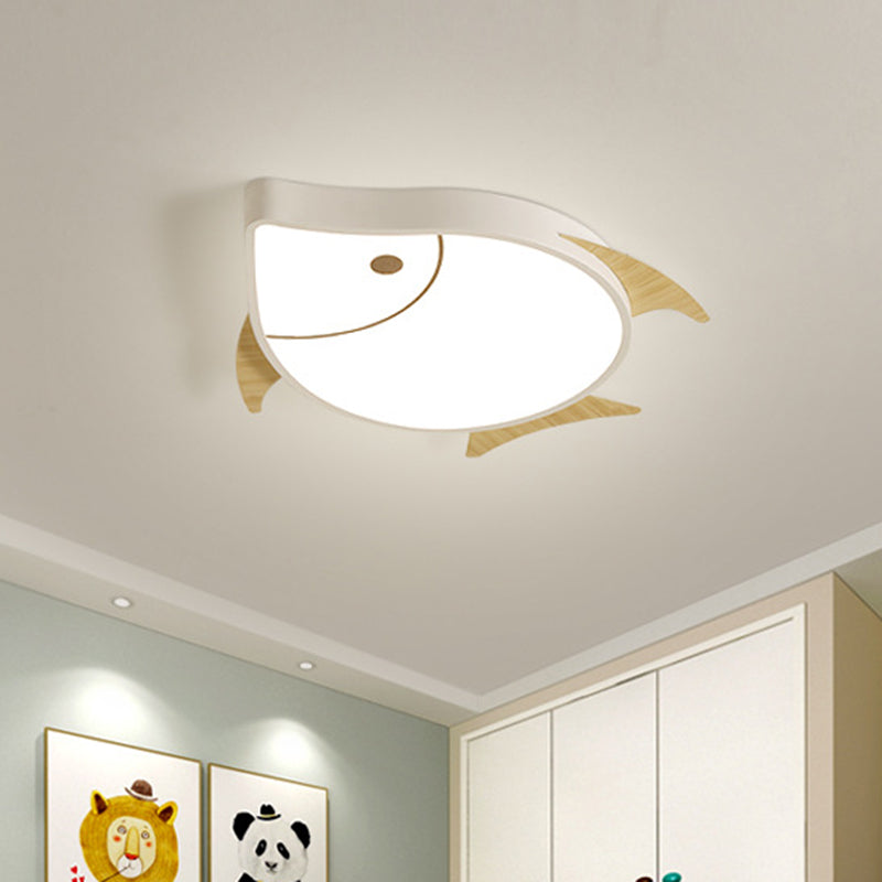 Cartoon Fish Flush Mount Lighting Acrylic Nursery School LED Ceiling Lamp in White/Pink/Blue and Wood Clearhalo 'Ceiling Lights' 'Close To Ceiling Lights' 'Close to ceiling' 'Flush mount' Lighting' 785555