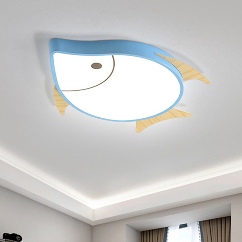 Cartoon Fish Flush Mount Lighting Acrylic Nursery School LED Ceiling Lamp in White/Pink/Blue and Wood Blue Clearhalo 'Ceiling Lights' 'Close To Ceiling Lights' 'Close to ceiling' 'Flush mount' Lighting' 785557