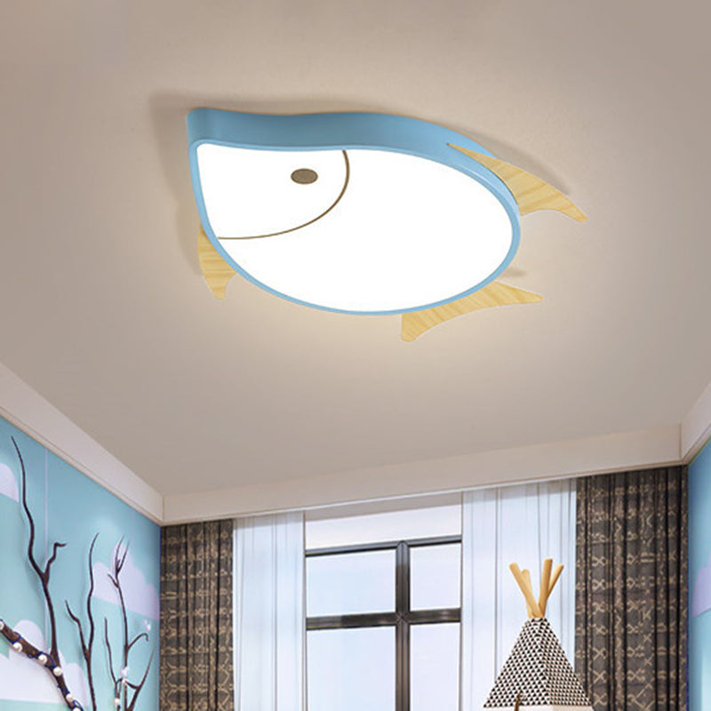 Cartoon Fish Flush Mount Lighting Acrylic Nursery School LED Ceiling Lamp in White/Pink/Blue and Wood Clearhalo 'Ceiling Lights' 'Close To Ceiling Lights' 'Close to ceiling' 'Flush mount' Lighting' 785558