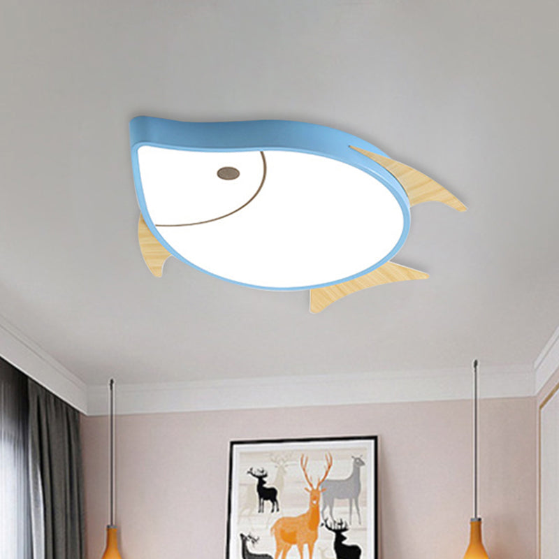 Cartoon Fish Flush Mount Lighting Acrylic Nursery School LED Ceiling Lamp in White/Pink/Blue and Wood Clearhalo 'Ceiling Lights' 'Close To Ceiling Lights' 'Close to ceiling' 'Flush mount' Lighting' 785559