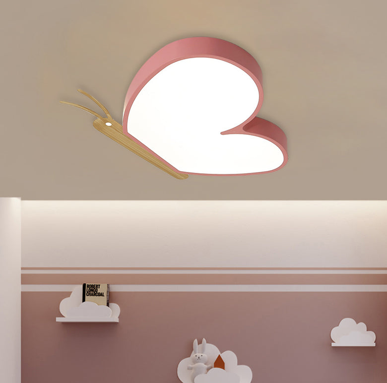 Kids LED Ceiling Flush Blue/Pink/White and Wood Flying Butterfly Flush Mounted Light with Acrylic Shade Pink Clearhalo 'Ceiling Lights' 'Close To Ceiling Lights' 'Close to ceiling' 'Flush mount' Lighting' 785573