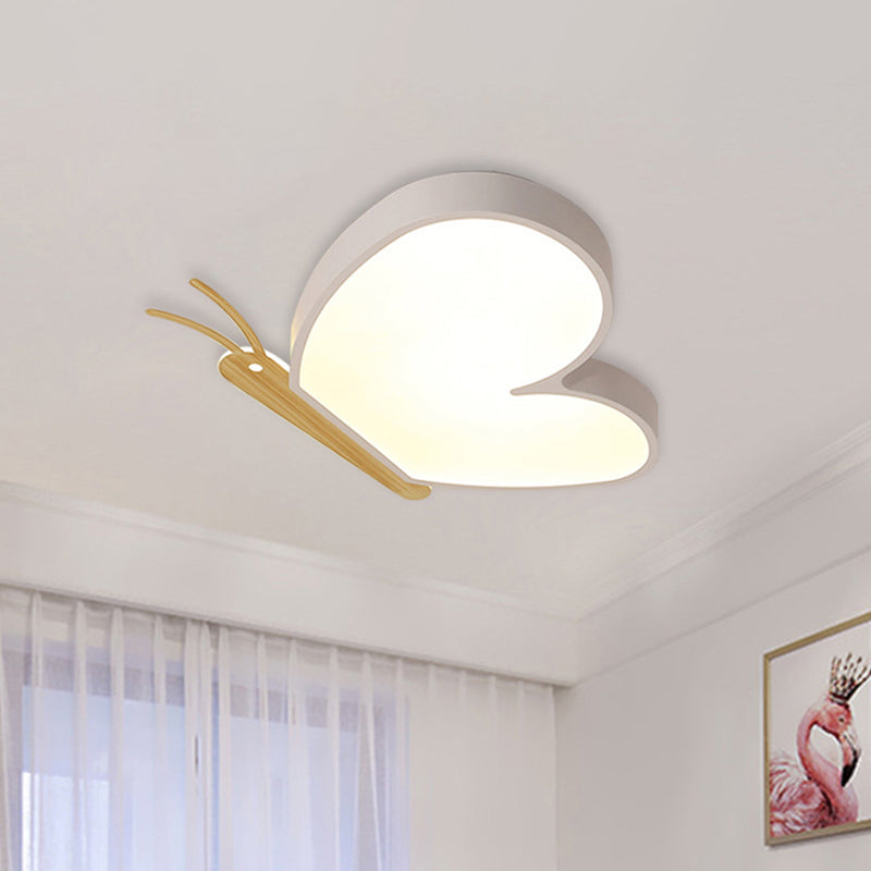 Kids LED Ceiling Flush Blue/Pink/White and Wood Flying Butterfly Flush Mounted Light with Acrylic Shade Clearhalo 'Ceiling Lights' 'Close To Ceiling Lights' 'Close to ceiling' 'Flush mount' Lighting' 785578