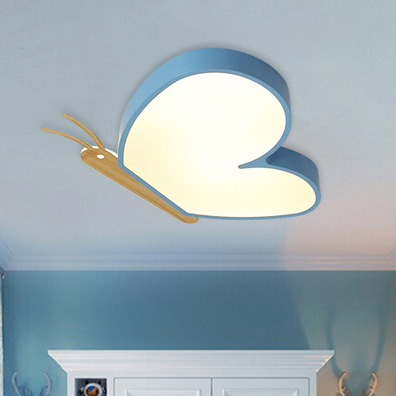 Kids LED Ceiling Flush Blue/Pink/White and Wood Flying Butterfly Flush Mounted Light with Acrylic Shade Blue Clearhalo 'Ceiling Lights' 'Close To Ceiling Lights' 'Close to ceiling' 'Flush mount' Lighting' 785581