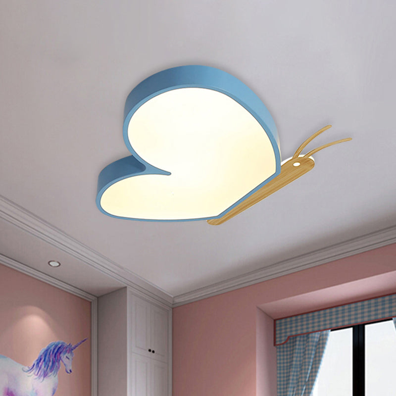 Kids LED Ceiling Flush Blue/Pink/White and Wood Flying Butterfly Flush Mounted Light with Acrylic Shade Clearhalo 'Ceiling Lights' 'Close To Ceiling Lights' 'Close to ceiling' 'Flush mount' Lighting' 785582