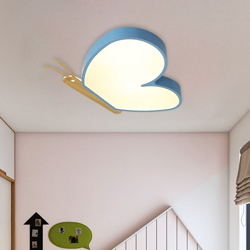 Kids LED Ceiling Flush Blue/Pink/White and Wood Flying Butterfly Flush Mounted Light with Acrylic Shade Clearhalo 'Ceiling Lights' 'Close To Ceiling Lights' 'Close to ceiling' 'Flush mount' Lighting' 785583