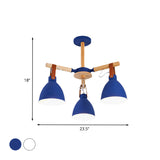 Macaron Bursting Wood Chandelier 3/6/8 Heads Ceiling Hanging Light in White/Blue with Bowl Shade and Leather Strap Clearhalo 'Ceiling Lights' 'Chandeliers' Lighting' options 785588