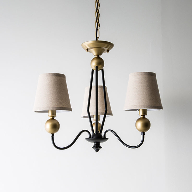 Rural Curvy Arm Hanging Pendant Light 3/6-Head Fabric Chandelier in Black with Cone Fabric Shade Clearhalo 'Ceiling Lights' 'Chandeliers' Lighting' options 785613