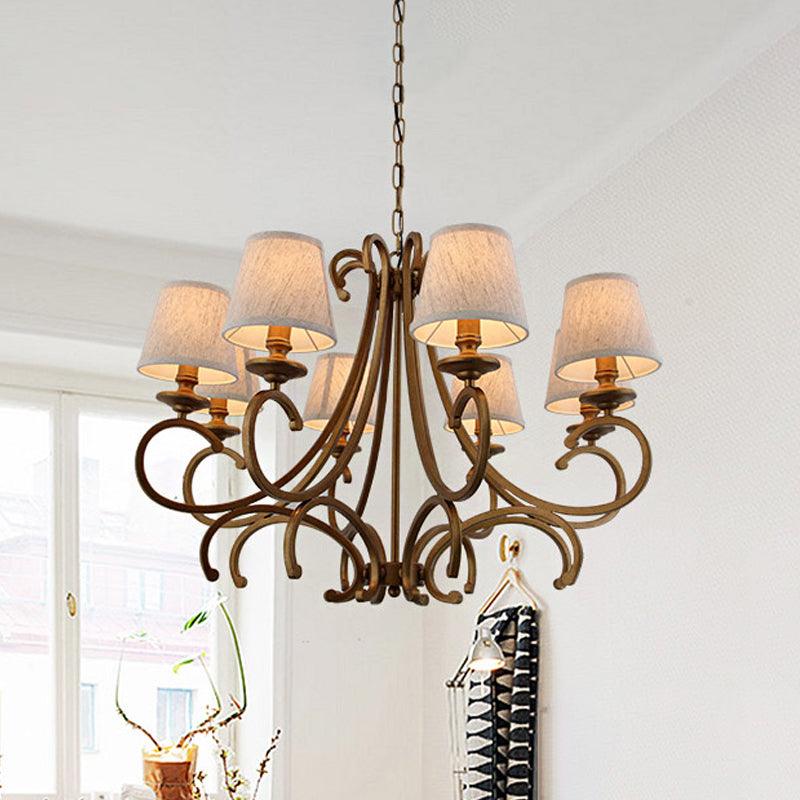 Fabric Brass Chandelier Pendant Light Conic 3/6-Light Country Ceiling Suspension Lamp with Swooping Arm 6 Brass Clearhalo 'Ceiling Lights' 'Chandeliers' Lighting' options 785620_92d2bbfb-dcbd-4674-a0de-b1d3823b51f9