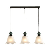 Frosted Ribbed Glass Flared Cluster Pendant Rustic 3 Lights Dining Room Hanging Lamp Kit in Black with Round/Linear Canopy Clearhalo 'Ceiling Lights' 'Pendant Lights' 'Pendants' Lighting' 785714