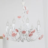 Rose Detailing Candelabra Metal Chandelier Korean Flower 8-Light Living Room Pendant Light in Pink Clearhalo 'Ceiling Lights' 'Chandeliers' Lighting' options 785742