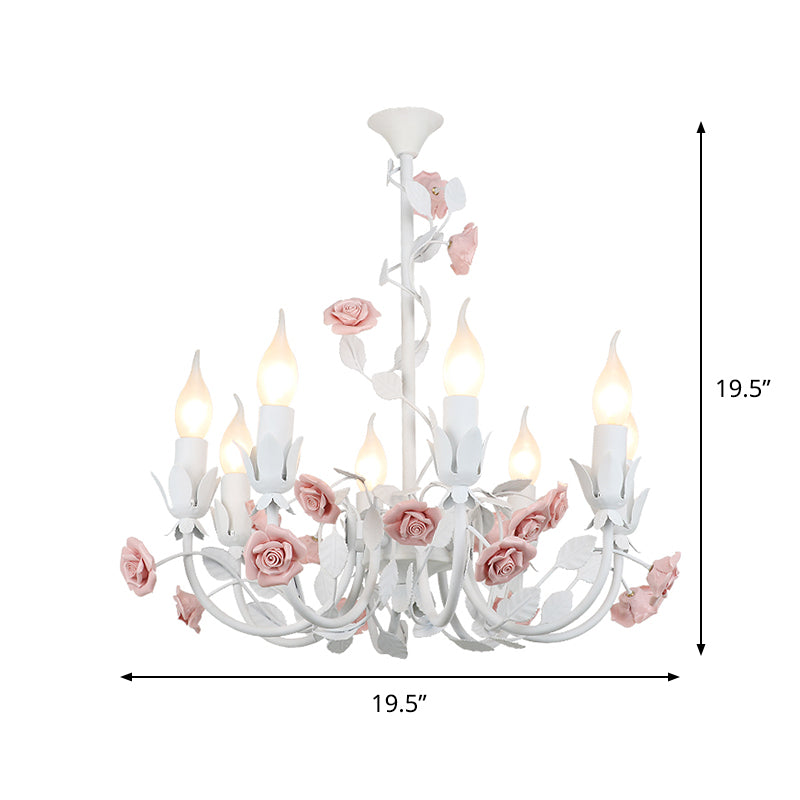 Rose Detailing Candelabra Metal Chandelier Korean Flower 8-Light Living Room Pendant Light in Pink Clearhalo 'Ceiling Lights' 'Chandeliers' Lighting' options 785745