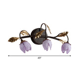 Purple Glass Flowerbud Sconce Lighting American Garden 3 Heads Bedroom Wall Light Fixture Clearhalo 'Vanity Lights' 'Wall Lights' Lighting' 785809