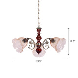 3 Heads Chandelier Light Fixture Pastoral Style Ruffled Clear Glass Hanging Pendant in Red Brown Clearhalo 'Ceiling Lights' 'Chandeliers' Lighting' options 785821